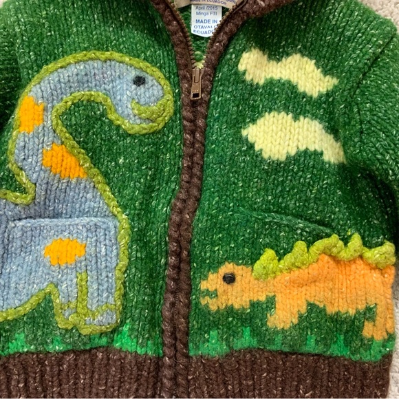 Toddler Boys ECC Colorful DINOSAUR Ecuadorian HAND KNIT Zip Up HOODED SWEATER 4 - Picture 4 of 5